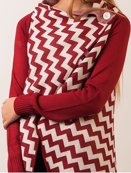 Cardigan Dama In Zig Zag Rosu Si Alb