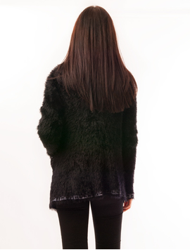 Cardigan Dama Pufos Cu Brosa Slow Negru