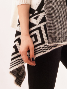 Cardigan Dama Cu Model Geometric Pretend Alb-Negru