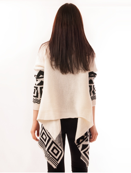Cardigan Dama Cu Model Geometric Pretend Alb-Negru