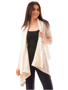 Cardigan Dama Tricotat In Colturi Fast Alb