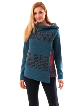 Cardigan Dama Cu Model Strange Albastru Si Grena