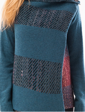 Cardigan Dama Cu Model Strange Albastru Si Grena
