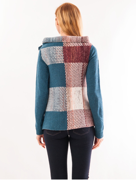 Cardigan Dama Cu Model Strange Albastru Si Grena