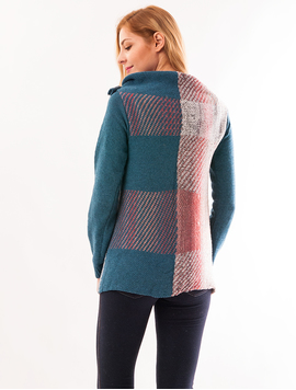 Cardigan Dama Cu Model Strange Albastru Si Roz