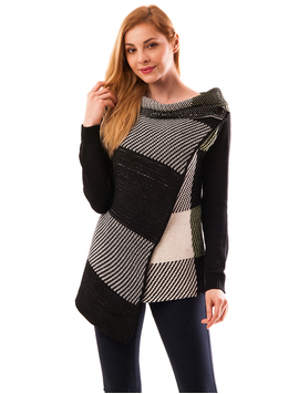 Cardigan Dama Cu Model Strange Negru Si Verde Deschis