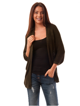 Cardigan Dama Cu Maneca Trei Sferturi Ginger Kaki Inchis