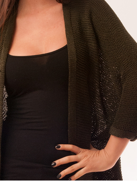 Cardigan Dama Cu Maneca Trei Sferturi Ginger Kaki Inchis