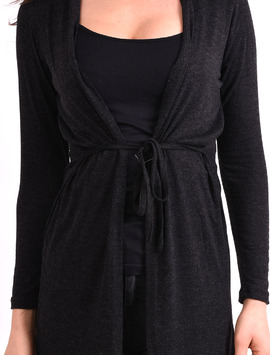 Cardigan Dama Lung Cu Cordon Spring Negru