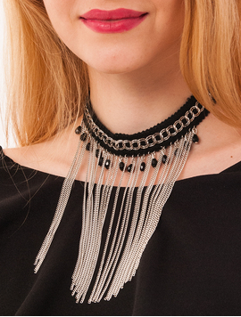 Choker Cu Lant Si Pietricele Mici Daily Negre