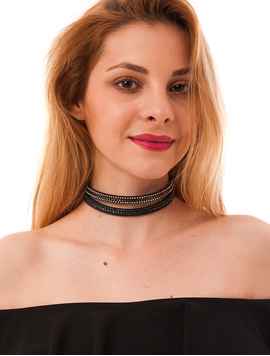 Choker Cu Pietricele Si Aplicatii Design Albastru