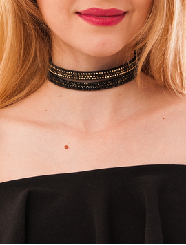 Choker Cu Pietricele Si Aplicatii Design Negru 