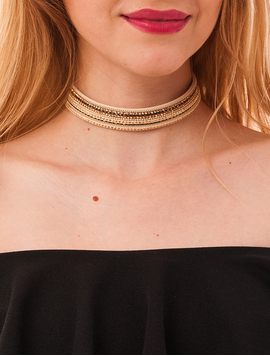 Choker Cu Pietricele Si Aplicatii Design Bej