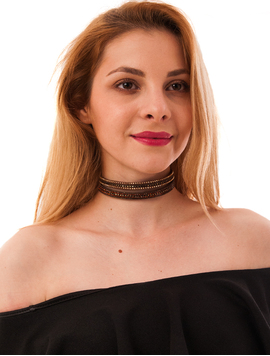Choker Cu Pietricele Si Aplicatii Design Maro
