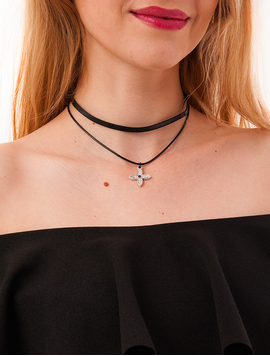 Choker Cu Pandantiv Cu Floare Patru Petale Evening Negru