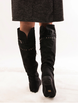 Cizme Dama Lungi Imblanite Cu Tinte Chic Negre