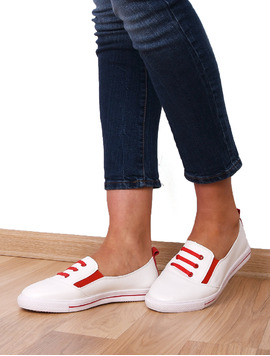 Espadrile Dama Cu Siret Decorativ Message Alb Si Rosu