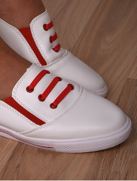 Espadrile Dama Cu Siret Decorativ Message Alb Si Rosu