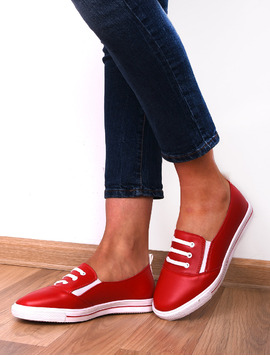 Espadrile Dama Cu Siret Decorativ Message Me Rosu Si Alb