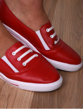 Espadrile Dama Cu Siret Decorativ Message Me Rosu Si Alb