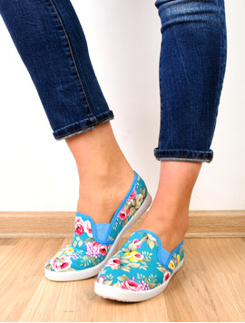 Espadrile Dama Cu Imprimeu Floral Travel Albastre
