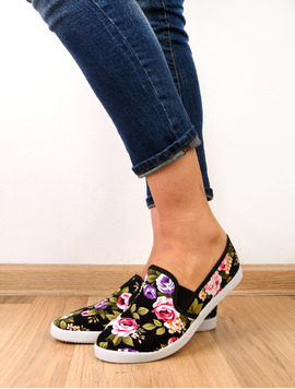 Espadrile Dama Cu Imprimeu Floral Travel Negre