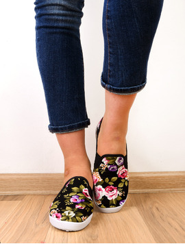 Espadrile Dama Cu Imprimeu Floral Travel Negre