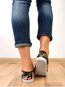 Espadrile Dama Cu Imprimeu Floral Travel Negre