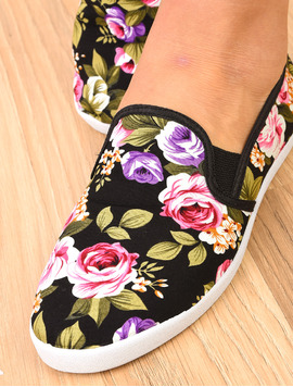 Espadrile Dama Cu Imprimeu Floral Travel Negre