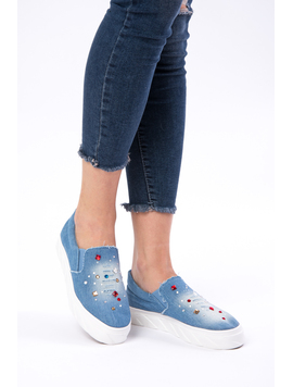 Espadrile Dama Denim Cu Strasuri Sign Albastru Deschis