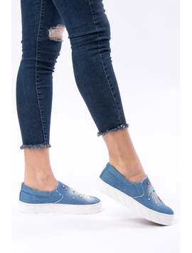 Espadrile Dama Denim Cu Strasuri Sign Albastru Deschis