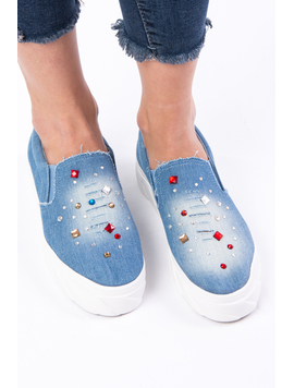 Espadrile Dama Denim Cu Strasuri Sign Albastru Deschis