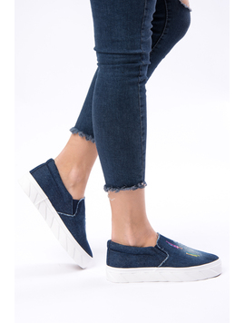Espadrile Dama Denim Cu Paiete Shadow Albastru Inchis