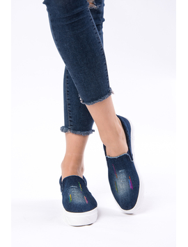Espadrile Dama Denim Cu Paiete Shadow Albastru Inchis