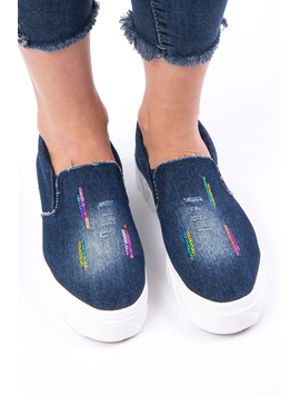 Espadrile Dama Denim Cu Paiete Shadow Albastru Inchis