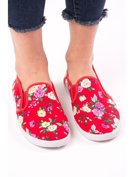 Espadrile Dama Cu Imprimeu Floral Lord Rosii
