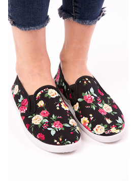 Espadrile Dama Cu Imprimeu Floral Lord Negre