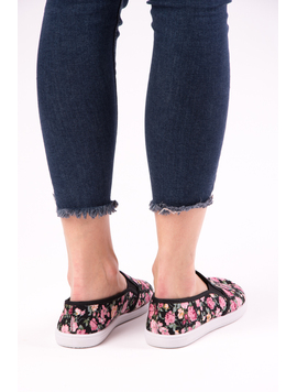 Espadrile Dama Cu Imprimeu Floral Loyal Negru Si Roz