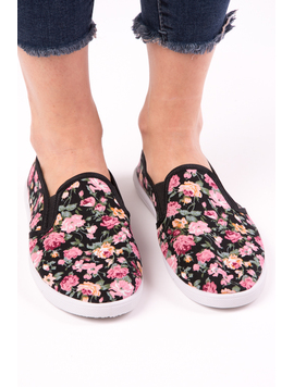 Espadrile Dama Cu Imprimeu Floral Loyal Negru Si Roz