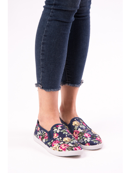 Espadrile Dama Cu Imprimeu Floral Loyal Bleumarin Si Roz