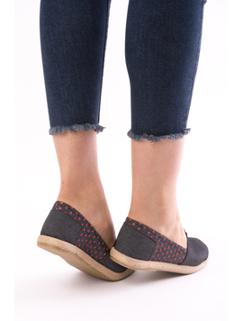 Espadrile Dama Din Panza Tutorial Gri Inchis Si Rosu