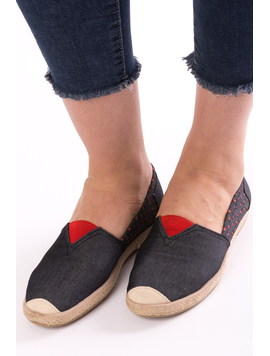 Espadrile Dama Din Panza Tutorial Gri Inchis Si Rosu
