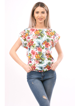 Tricou Dama FreshFlower Alb Verde Si Roz