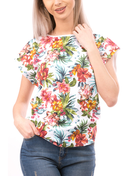 Tricou Dama FreshFlower Alb Verde Si Roz
