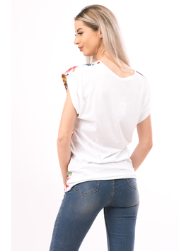 Tricou Dama FreshFlower Alb Verde Si Roz