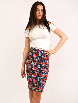 Fusta Mulata Cu Imprimeu Floral Tonight Bleumarin