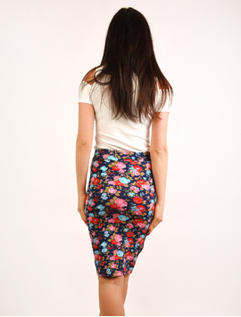 Fusta Mulata Cu Imprimeu Floral Tonight Bleumarin