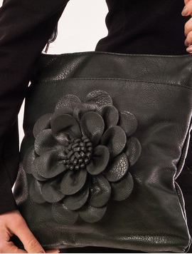 Geanta Dama Cu Accesorizata Cu Floare Abstract Verde Inchis