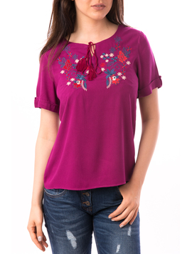 Bluza Ie Dama Cu Broderie Flori Cindy Mov