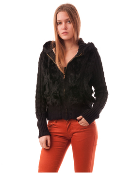 Jacheta Dama Tricotata Cu Blanita Single Neagra